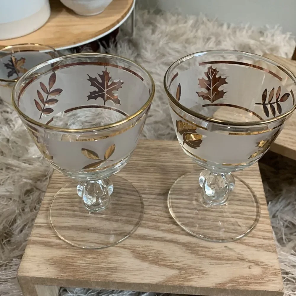 Vintage Golden Foliage‎ Libby 8982 4oz Cocktail Glasses Set Of 6 Made In USA